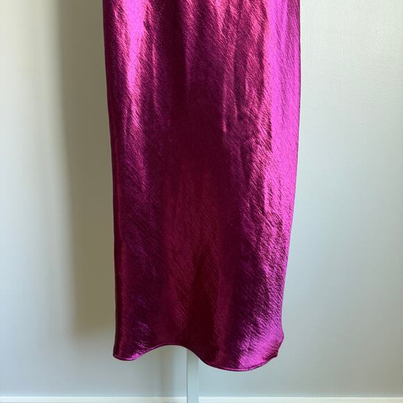 Maniju sz L Fuchsia Cowl Neck Slip Midi Dress Satin Look Y2K Clubwear - Picture 3 of 8